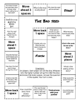 "The Bad Seed" Comprehension Game Board by 2nd to Middle Nemo | TpT
