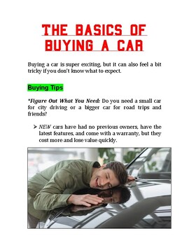 Preview of "The Basics of Buying a Car" +Multiple Choice Worksheet (Financial Literacy)