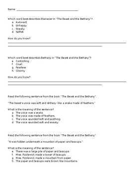Preview of "The Beast and the Bethany" Book Club Reading Questions Word Document