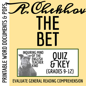 Preview of "The Bet" by Anton Chekhov Quiz and Answer Key for High School (Printable)