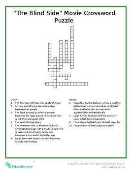 Preview of "The Blind Side" Movie Crossword Puzzle