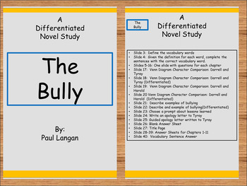 Preview of "The Bully" Bluford High Series Novel Study Unit with Differentiation