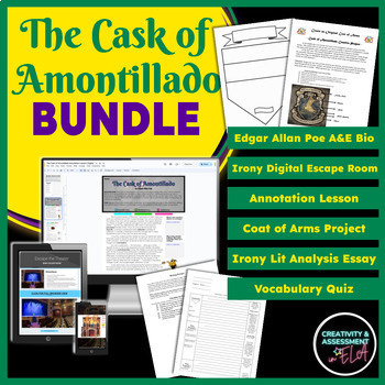 Preview of The Cask of Amontillado BUNDLE Irony Digital Escape Room, Lesson, Project, Essay
