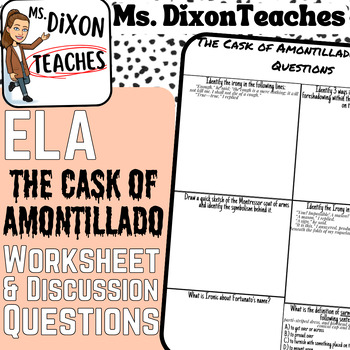 Preview of "The Cask of Amontillado" plot diagram, discussion questions, and post reading