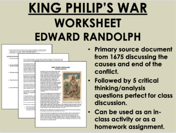 Preview of King Philip's War worksheet