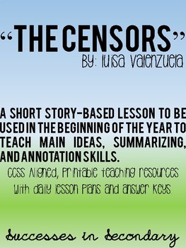 Preview of "The Censors" Early Year Mini-Unit; CCSS Aligned {Lesson, Activities, & Keys}