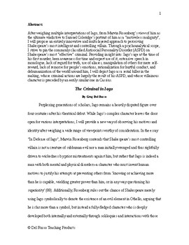 Preview of "The Criminal in Iago" – Original Published Essay – Research Paper Example