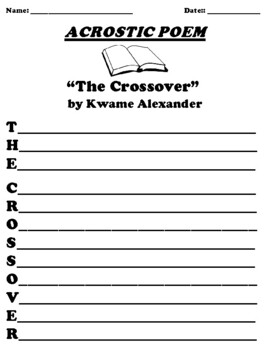 Preview of “The Crossover” by Kwame Alexander ACROSTIC POEM WORKSHEET