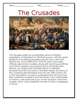 Preview of "The Crusades" Reading Worksheet in English and Spanish for ELLs / ESOLs