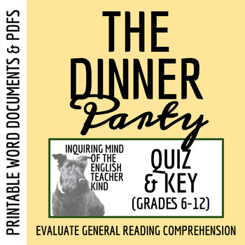 Preview of "The Dinner Party" by Mona Gardner Quiz and Answer Key for High School