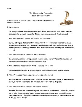 Mona Gardner S The Dinner Party Review Test Or Homework With Answer Key