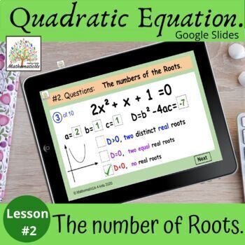 Preview of  The Discriminant of Quadratic Equation Algebra 1 Lesson 2