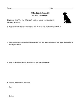 Preview of "The Dog of Pompeii" Worksheet or Test with Complete Answer Key