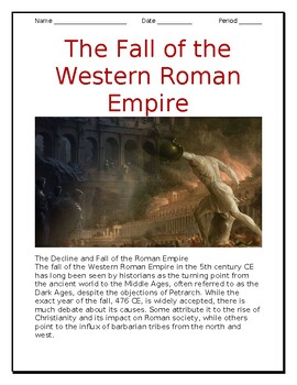 Preview of "The Fall of Rome" Reading Worksheet in English and Spanish for ELLs / ESOLs