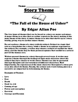 The Fall of the House of Usher By Edgar Allan Poe Theme Worksheet