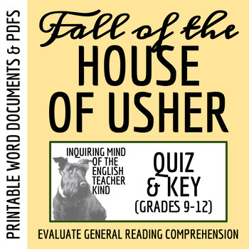 Preview of "The Fall of the House of Usher" by Edgar Allan Poe Quiz and Key (Printable)