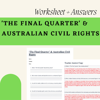Preview of 'The Final Quarter,' &the Australian Civil Rights Movement (Worksheet + Answers)