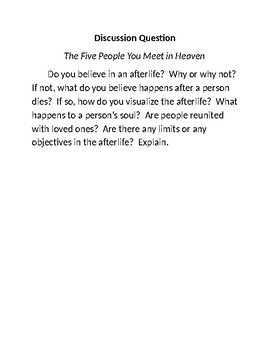 The Five People You Meet In Heaven Discussion Question Tpt