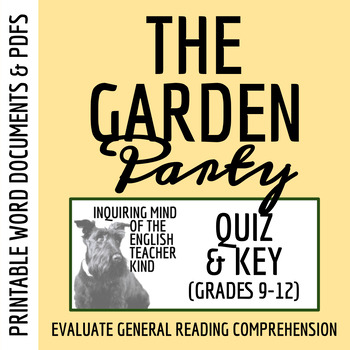 Preview of "The Garden Party" by Katherine Mansfield Quiz and Answer Key for High School