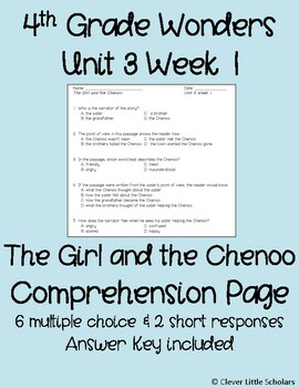 Preview of "The Girl and The Chenoo" Questions for Wonders Grade 4 Unit 3 Week 1