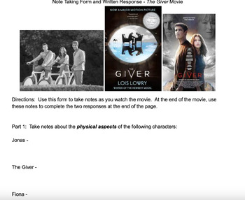 Preview of "The Giver" Movie/Book Comparison Activity