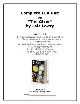Preview of "The Giver" by Lois Lowry Unit