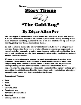 Preview of “The Gold-Bug” By Edgar Allan Poe Theme Worksheet