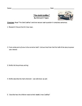 Preview of "The Gold Cadillac" Worksheet or Assessment with Detailed Answer Key