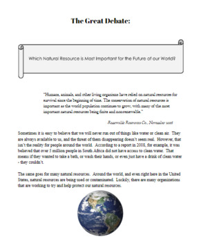 Preview of "The Great Debate" - 3rd grade natural resource study with opinion writing