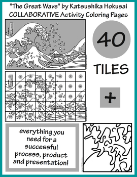Preview of "The Great Wave" by Hokusai COLLABORATIVE Activity Coloring Pages