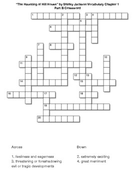The Haunting of Hill House﻿ Chapter 1 Vocabulary Part B Crossword