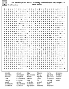 The Haunting of Hill House﻿ Vocabulary Chapter 2 3 Vocabulary Word Search