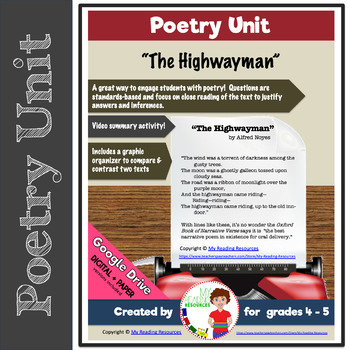 Preview of Poetry Unit: "The Highwayman" w/ Video Summarizing Activity (Print + DIGITAL)