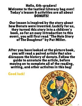 Preview of "The Hole Story of The Doughnut" Literacy Bag Activities