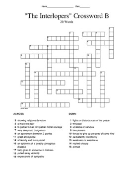 Preview of "The Interlopers" Short Story 20 Word Vocabulary Crossword Puzzle - NO Word Bank