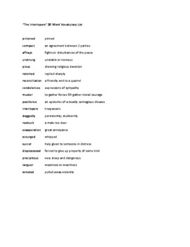 Preview of "The Interlopers" Short Story 20 Word Vocabulary LIST (Goes with CW Puzzles)
