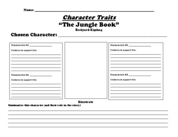 the jungle book rudyard kipling character traits worksheet tpt