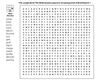 “The Jungle Book”The White Seal & Lukannon Vocabulary Part A Word Search