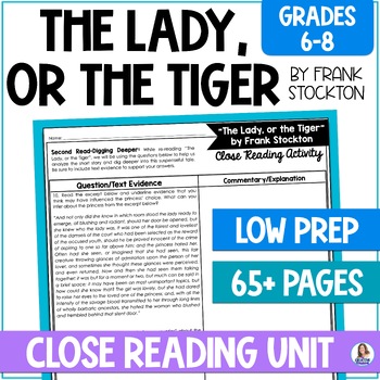 Preview of The Lady, or the Tiger by Frank Stockton - Short Story Unit - Narrative Writing