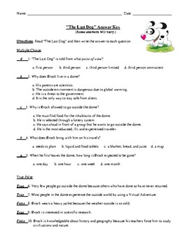 The Last Dog Worksheet Assessment or Homework with Detailed Answer Key
