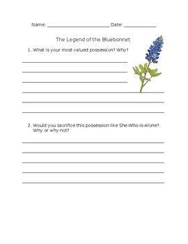 Preview of "The Legend of the Bluebonnet" by Tomie dePaola Activity
