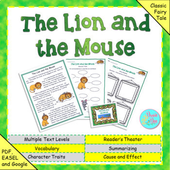 Preview of "The Lion and the Mouse" NO PREP Reading Comprehension Text and Activities