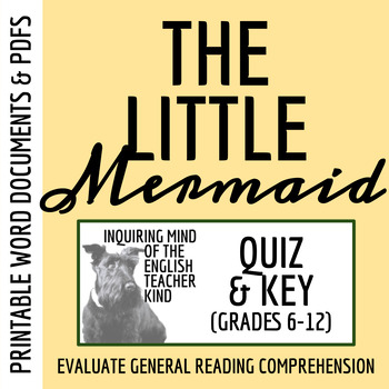 Preview of "The Little Mermaid" by Hans Christian Andersen Quiz and Answer Key (Printable)