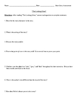Preview of Anton Chekhov: "The Looking Glass" Worksheet (or Test) and Detailed Answer Key