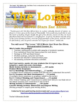 Preview of “The Lorax,” 2012 Movie stars Zac Efron. Inclusive educational activities.