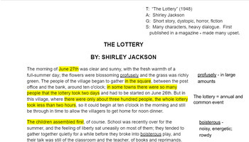 Preview of "The Lottery" - Shirley Jackson (guided annotations)