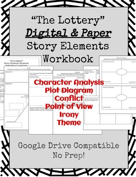 Preview of "The Lottery" Story Elements Workbook (Digital & Paper Versions)