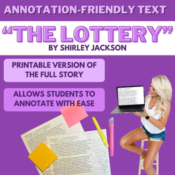 Preview of "The Lottery" Text - Annotation Friendly Printable - By Shirley Jackson