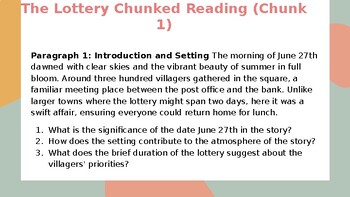 Preview of "The Lottery" by Shirley Jackson Chunked DOK Reading MODIFIED SHORT TEXT