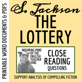 Preview of "The Lottery" by Shirley Jackson Close Reading Worksheet (Printable)